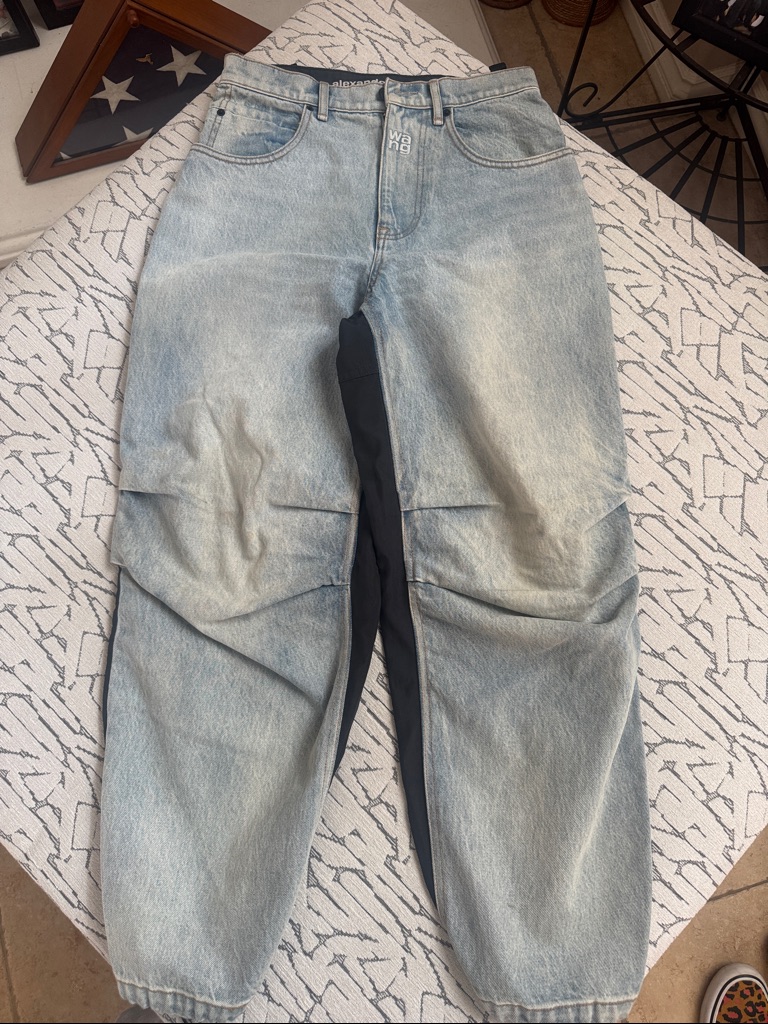 Light Blue Denim Jogger Jeans With Black Panel